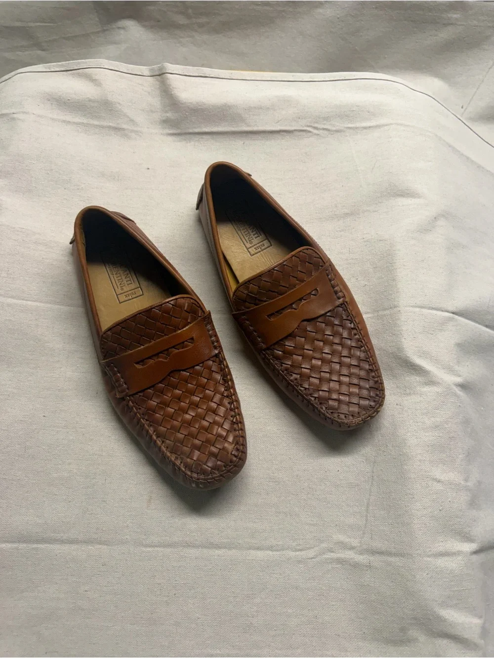 Mercanti Fiorentini Woven Leather Penny Loafers in Brown